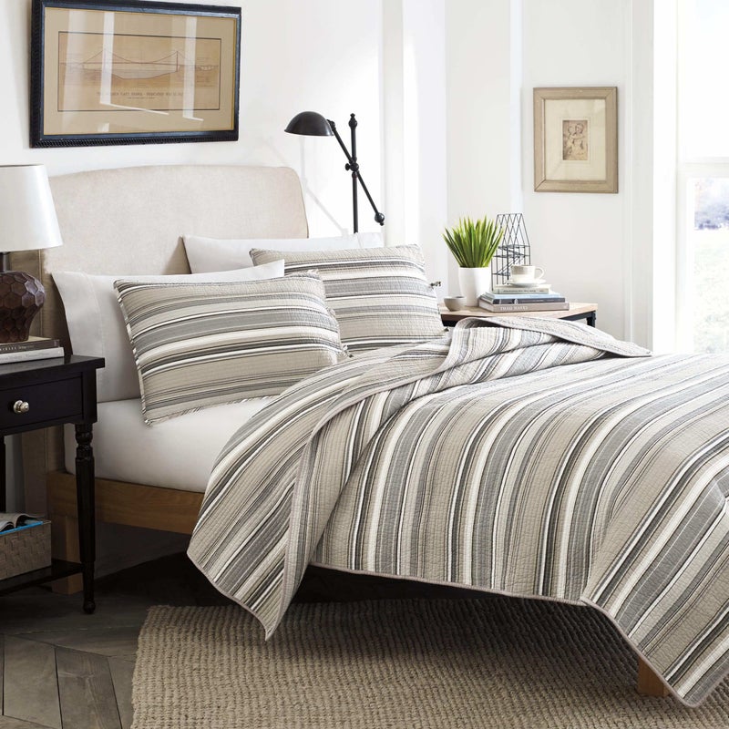 Stone Cottage - Fresno Collection - Quilt Set - 100% Cotton, Reversible Bedding with Matching Sham(s), King, Neutral - Image 1